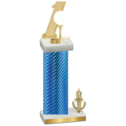 Accented Single Blue Carbon Fiber Victory Golf Trophy