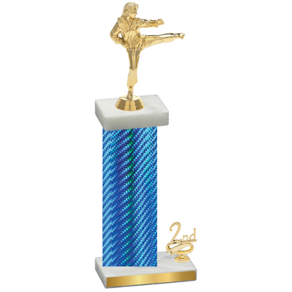 Accented Single Blue Carbon Fiber Second Place Karate Trophy