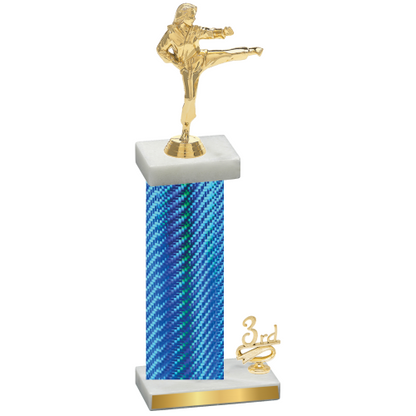 Accented Single Blue Carbon Fiber Third Place Karate Trophy