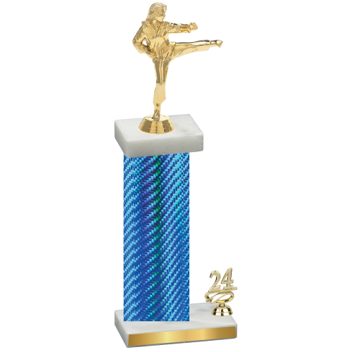 Accented Single Blue Carbon Fiber Year Karate Trophy