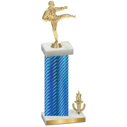 Accented Single Blue Carbon Fiber Victory Karate Trophy