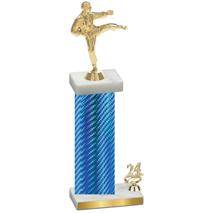 Accented Single Blue Carbon Fiber Year Karate Trophy