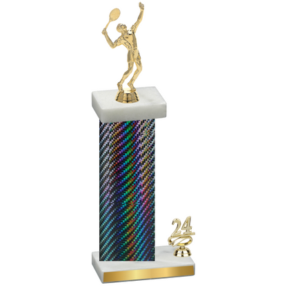 Accented Single Black Carbon Fiber Year Tennis Trophy