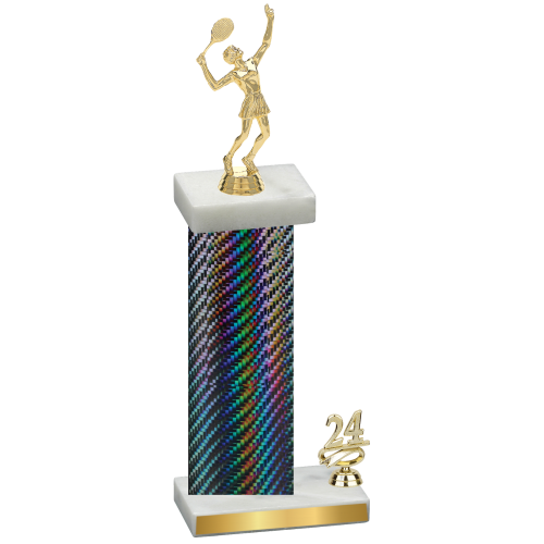 Accented Single Black Carbon Fiber Year Tennis Trophy