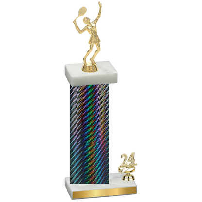 Accented Single Black Carbon Fiber Year Tennis Trophy