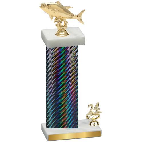 Accented Single Black Carbon Fiber Year Fishing Trophy