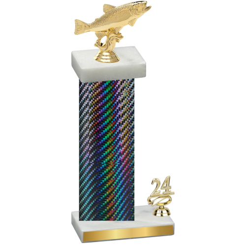 Accented Single Black Carbon Fiber Year Fishing Trophy