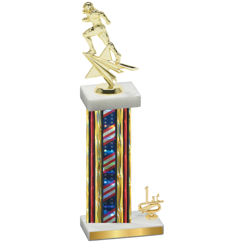 Accented Single Flag USA First Place Football Trophy