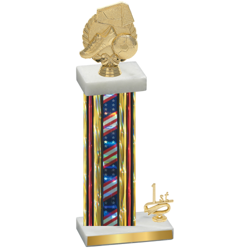 Accented Single Flag USA First Place Soccer Trophy