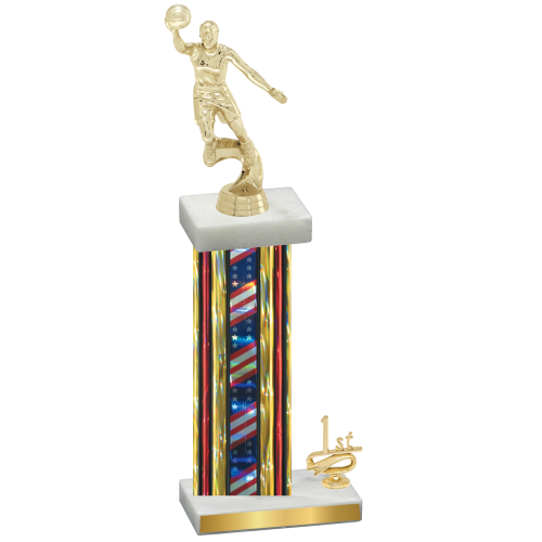 Accented Single Flag USA First Place Basketball Trophy