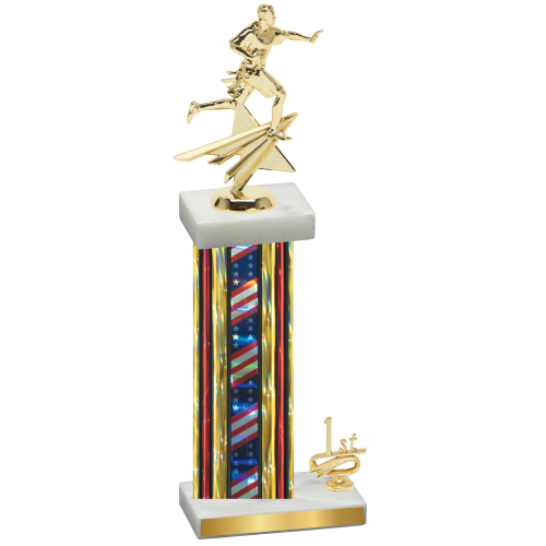 Accented Single Flag USA First Place Flag Football Trophy