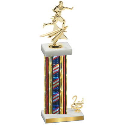 Accented Single Flag USA Second Place Flag Football Trophy
