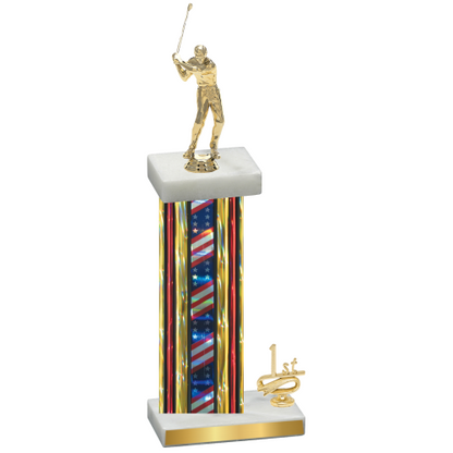 Accented Single Flag USA First Place Golf Trophy