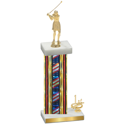 Accented Single Flag USA First Place Golf Trophy