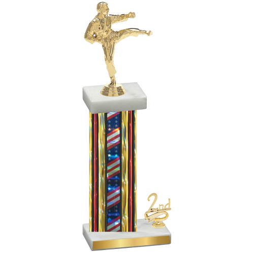 Accented Single Flag USA Second Place Karate Trophy