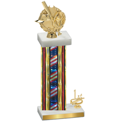 Accented Single Flag USA First Place Baseball Trophy