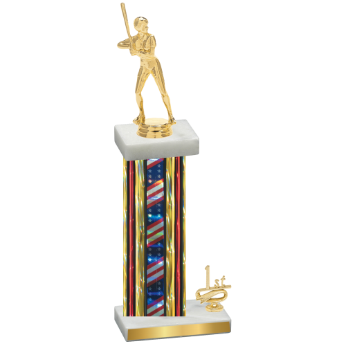 Accented Single Flag USA First Place Softball Trophy