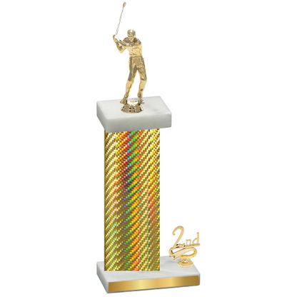 Accented Single Gold Carbon Fiber Second Place Golf Trophy