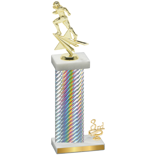 Accented Single Silver Carbon Fiber Third Place Football Trophy