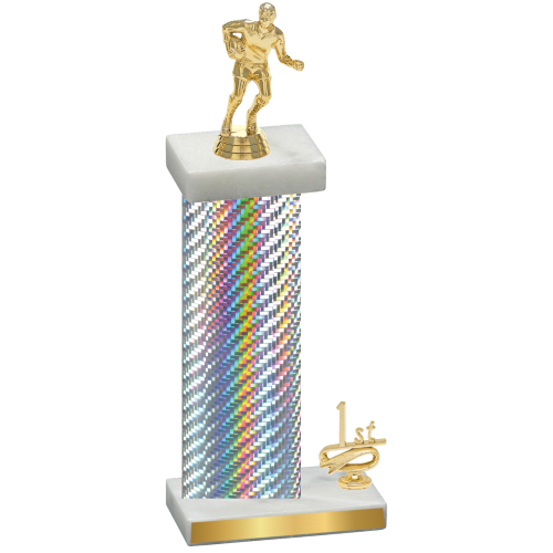 Accented Single Silver Carbon Fiber First Place Rugby Trophy