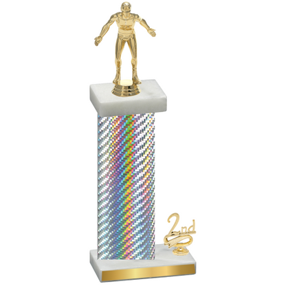 Accented Single Silver Carbon Fiber Second Place Wrestling Trophy