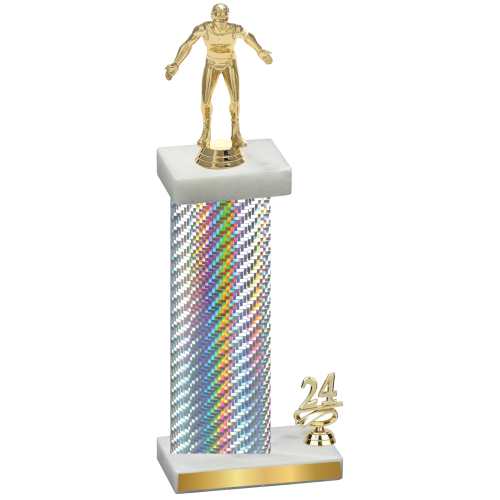 Accented Single Silver Carbon Fiber Year Wrestling Trophy