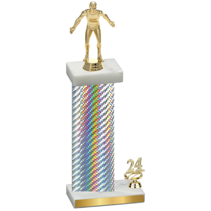 Accented Single Silver Carbon Fiber Year Wrestling Trophy