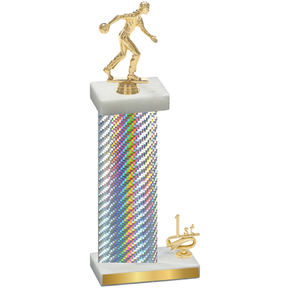 Accented Single Silver Carbon Fiber First Place Bowling Trophy