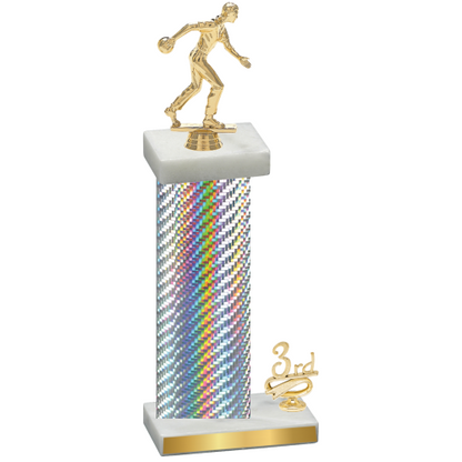 Accented Single Silver Carbon Fiber Third Place Bowling Trophy