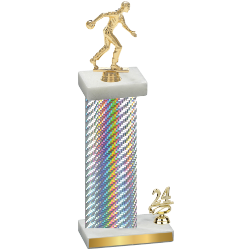 Accented Single Silver Carbon Fiber Year Bowling Trophy