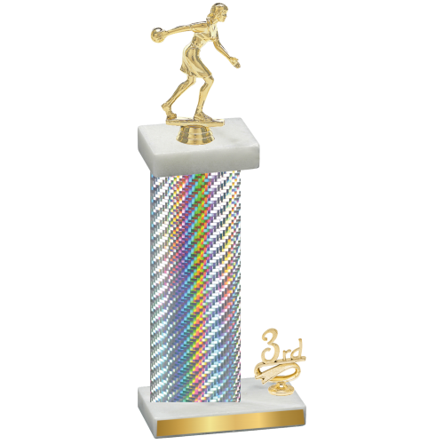 Accented Single Silver Carbon Fiber Third Place Bowling Trophy