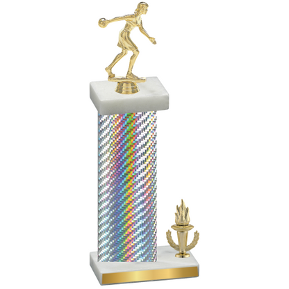 Accented Single Silver Carbon Fiber Victory Bowling Trophy