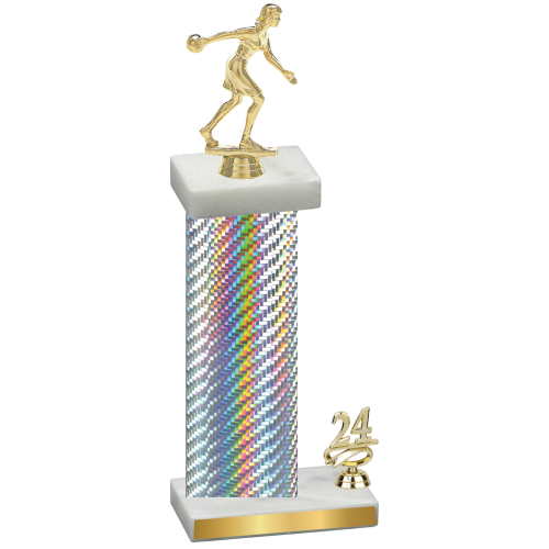 Accented Single Silver Carbon Fiber Year Bowling Trophy