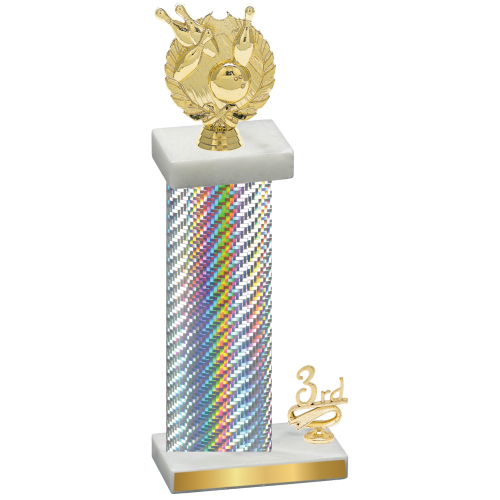 Accented Single Silver Carbon Fiber Third Place Bowling Trophy