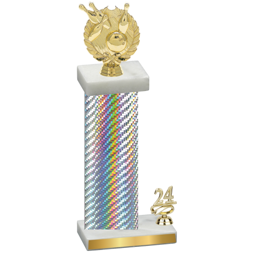 Accented Single Silver Carbon Fiber Year Bowling Trophy