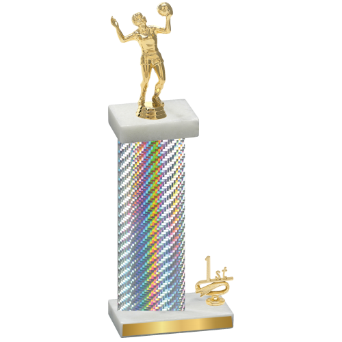 Accented Single Silver Carbon Fiber First Place Volleyball Trophy