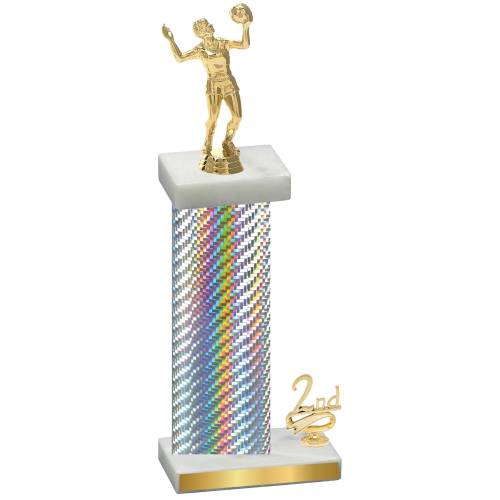 Accented Single Silver Carbon Fiber Second Place Volleyball Trophy