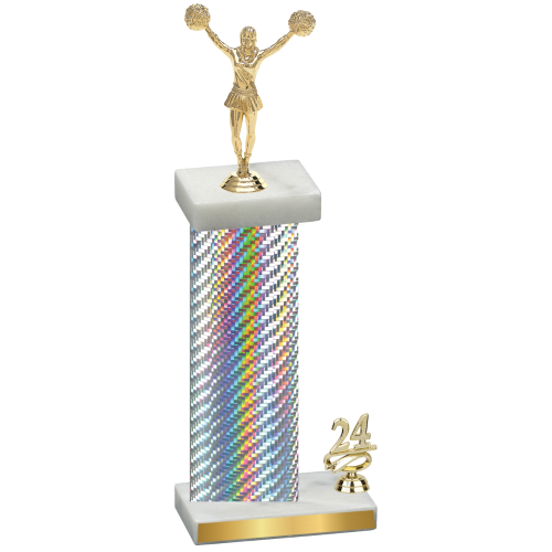 Accented Single Silver Carbon Fiber Year Cheerleading Trophy