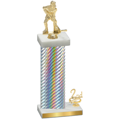 Accented Single Silver Carbon Fiber Second Place Hockey Trophy