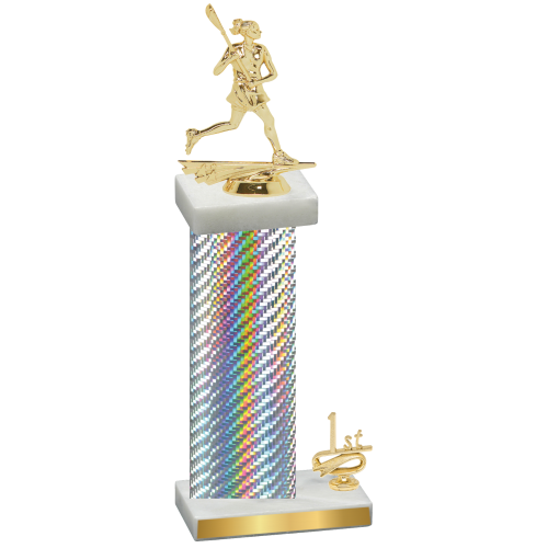 Accented Single Silver Carbon Fiber First Place Lacrosse Trophy