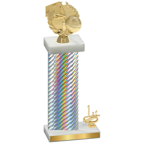 Accented Single Silver Carbon Fiber First Place Basketball Trophy