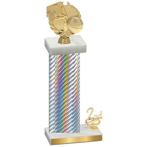 Accented Single Silver Carbon Fiber Second Place Basketball Trophy