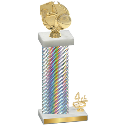 Accented Single Silver Carbon Fiber Fourth Place Basketball Trophy