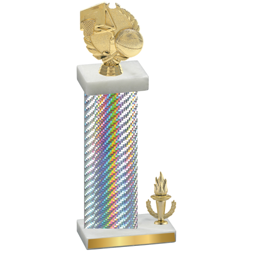 Accented Single Silver Carbon Fiber Victory Basketball Trophy