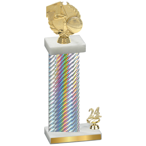 Accented Single Silver Carbon Fiber Year Basketball Trophy