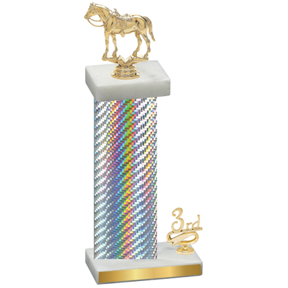 Accented Single Silver Carbon Fiber Third Place Horses Trophy