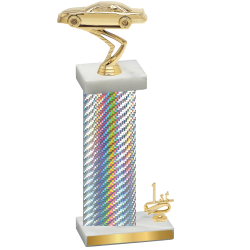 Accented Single Silver Carbon Fiber First Place Cars Trophy