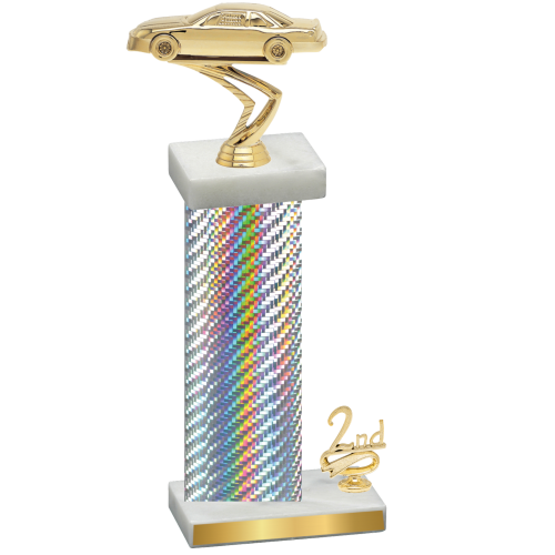 Accented Single Silver Carbon Fiber Second Place Cars Trophy