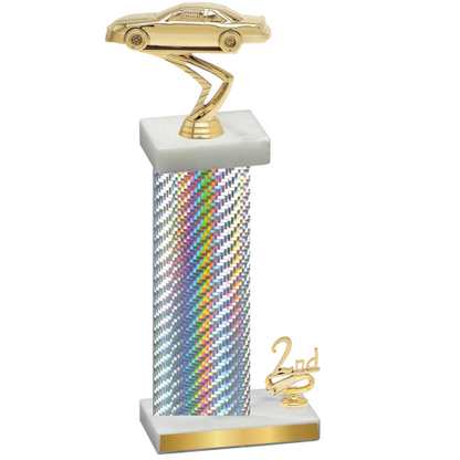 Accented Single Silver Carbon Fiber Second Place Cars Trophy