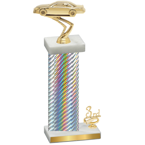 Accented Single Silver Carbon Fiber Third Place Cars Trophy